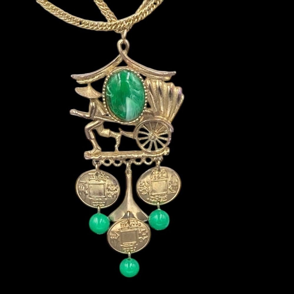 Vintage Chinese Rickshaw Man Dangle Necklace - Picture 3 of 6